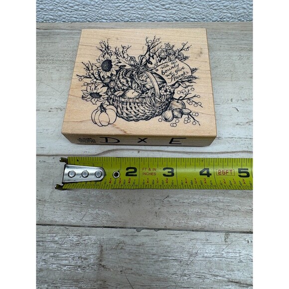 1997 PSX Give Thanks Basket Wood Mounted Rubber Stamp - Picture 4 of 5